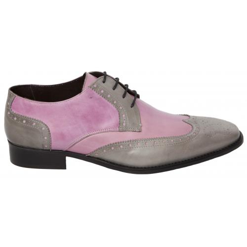 Duca Di Matiste 1508 Light Grey / Pink Genuine Italian Calfskin Leather Shoes.